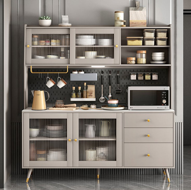 3-Drawer Engineered Wood Sideboard Glam Glass Sliding Doors Credenza with Stone Countertop 63"L x 16"W x 66"H Champagne Clearhalo 'buffet_sideboard' 'Buffets & Sideboards' 'furn' 'furn_buffet_sideboard' 'Furniture' 'furniture_buffet_sideboard' 'Kitchen & Dining Furniture' 5074349