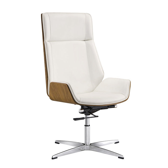 Modern & Contemporary Executive Chair Managers Chair for Home Office Natural Wood White Without Casters Leather Clearhalo 'furn' 'furn_office_chair' 'Furniture' 'furniture_office_chair' 'Office Chairs' 'Office Furniture' 'office_chair' 5074757