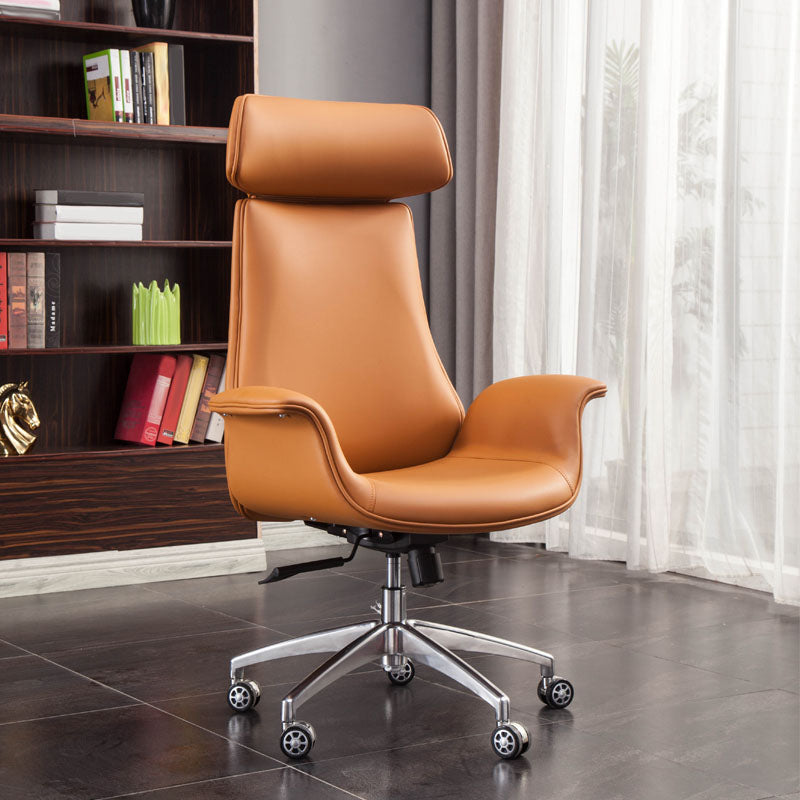 Modern Executive Chair Leather Swivel Tilt Mechanism Managers Chair Brown Leather High-Back (Over 22 in.) Clearhalo 'furn' 'furn_office_chair' 'Furniture' 'furniture_office_chair' 'Office Chairs' 'Office Furniture' 'office_chair' 5074804