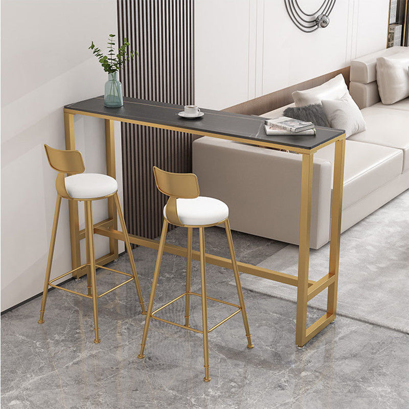 Modern Bar Table Stone Top 42-inch Height Pub Table for Dining Room 70.9"L x 15.7"W x 41.3"H Gold Without Chairs Clearhalo 'Bar Furniture' 'Bar Tables' 'bar_tables' 'furn' 'furn_bar_tables' 'Furniture' 'furniture_bar_tables' 'Kitchen & Dining Furniture' 5079913