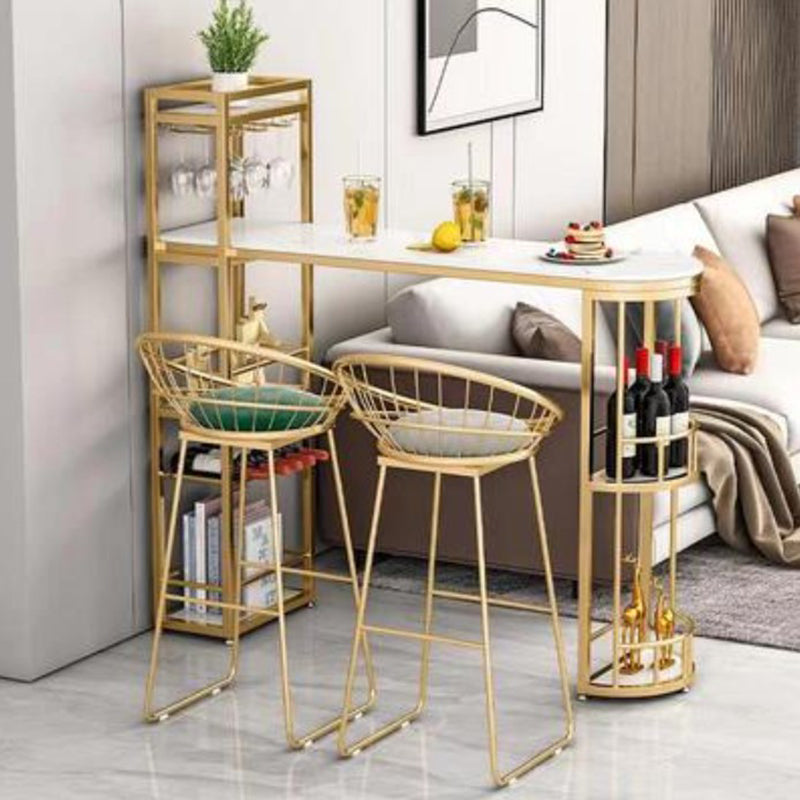 Stone Top Bar Table 42-inch Height Top Glam Style Bistro Table 59.1"L x 15.7"W x 41.3"H Gold Without Chairs Clearhalo 'Bar Furniture' 'Bar Tables' 'bar_tables' 'furn' 'furn_bar_tables' 'Furniture' 'furniture_bar_tables' 'Kitchen & Dining Furniture' 5079944