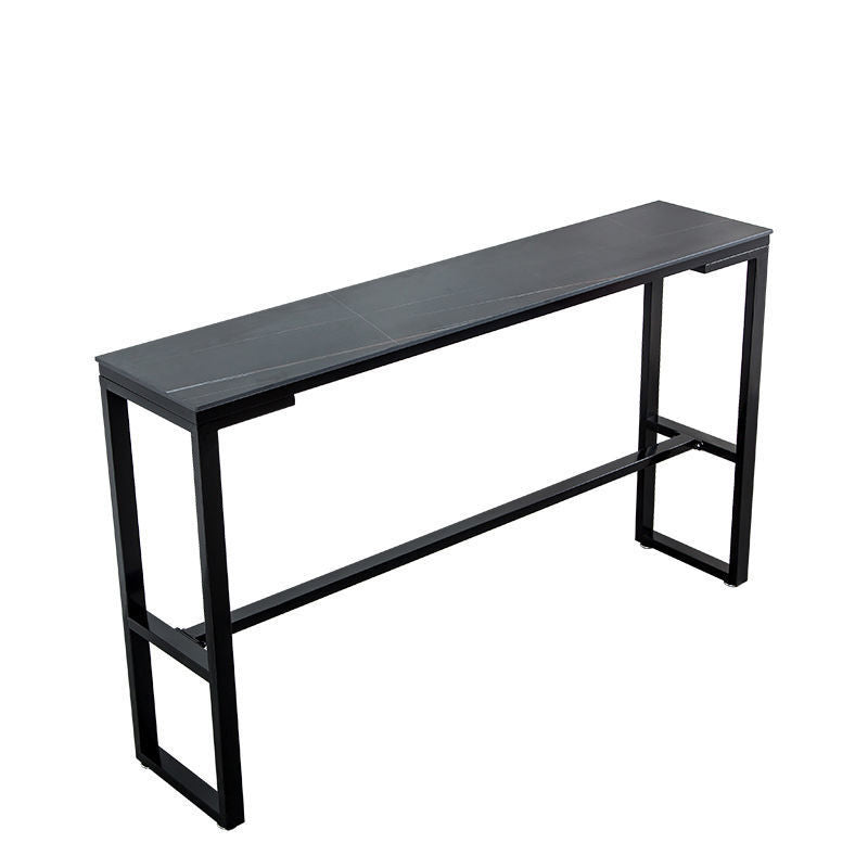 Nordic Rectangle Bar Table 42-inch Height Iron Pedestal Bistro Table 78.7"L x 15.7"W x 41.3"H Black-Gold Without Chairs Clearhalo 'Bar Furniture' 'Bar Tables' 'bar_tables' 'furn' 'furn_bar_tables' 'Furniture' 'furniture_bar_tables' 'Kitchen & Dining Furniture' 5080023