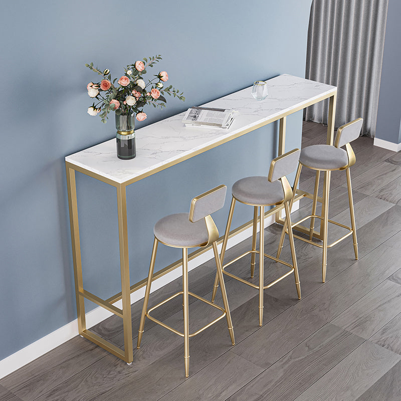 Stone Bar Dining Table Glam Rectangle Bar Table with Trestle for Restaurant 70.9"L x 15.7"W x 41.3"H Without Chairs Clearhalo 'Bar Furniture' 'Bar Tables' 'bar_tables' 'furn' 'furn_bar_tables' 'Furniture' 'furniture_bar_tables' 'Kitchen & Dining Furniture' 5080037