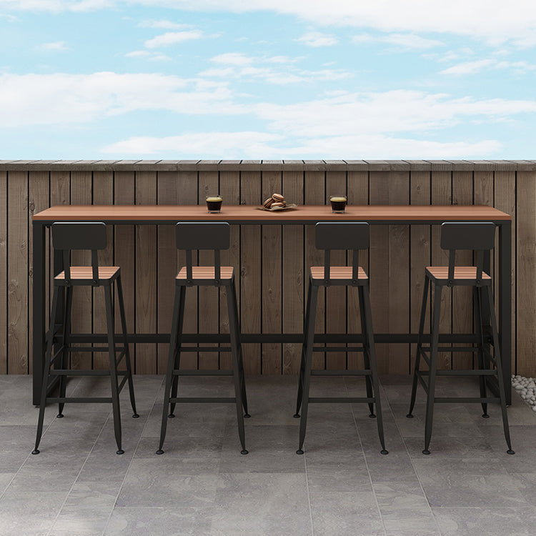 Wood Bar Dining Table Modern Rectangle Bar Table with Trestle Pedestal for Courtyard 94.5"L x 15.7"W x 41.3"H Without Chairs Clearhalo 'Bar Furniture' 'Bar Tables' 'bar_tables' 'furn' 'furn_bar_tables' 'Furniture' 'furniture_bar_tables' 'Kitchen & Dining Furniture' 5080094