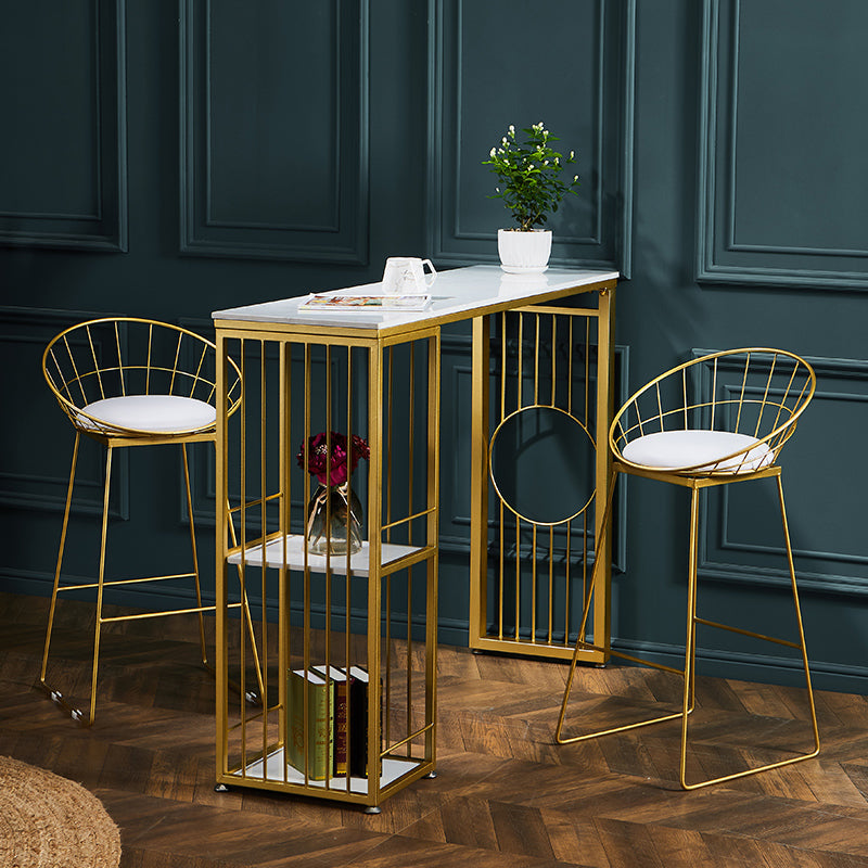 Stone Bar Dining Table Glam Rectangle Bar Table with Double Pedestal for Dessert Shop 70.9"L x 15.7"W x 41.3"H Without Chairs Clearhalo 'Bar Furniture' 'Bar Tables' 'bar_tables' 'furn' 'furn_bar_tables' 'Furniture' 'furniture_bar_tables' 'Kitchen & Dining Furniture' 5080168