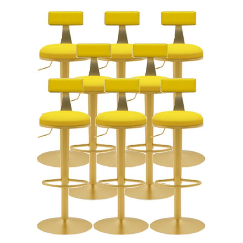 Glam Liftable Backrest Counter Stool Iron Cafe Bar Stool with Cushion and Pedal Light Yellow 8 Piece Set Clearhalo 'Bar Furniture' 'Bar Stools' 'bar_stools' 'furn' 'furn_bar_stools' 'Furniture' 'furniture_bar_stools' 'Kitchen & Dining Furniture' 5080285
