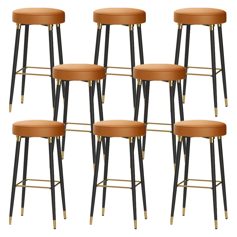Glam Black Iron Barstool Simple Backless Indoor Tall Stool with Leather Seat Orange 8 Piece Set Clearhalo 'Bar Furniture' 'Bar Stools' 'bar_stools' 'furn' 'furn_bar_stools' 'Furniture' 'furniture_bar_stools' 'Kitchen & Dining Furniture' 5080947