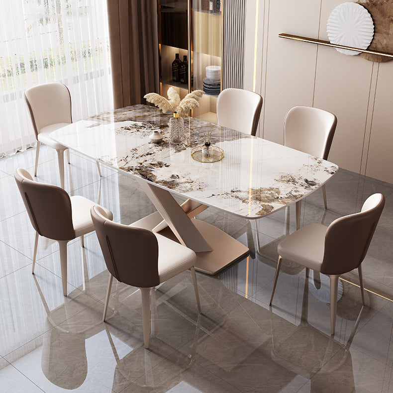 Modern Rectangle Dinette Set 1/2/5/7 Pieces White Sintered Stone Top Dining Table Set 7 Pieces: Table, 6 Chairs Clearhalo 'Dining Room Sets' 'Dining Tables & Seating' 'dining_room_set' 'furn' 'furn_dining_room_set' 'Furniture' 'furniture_dining_room_set' 'Kitchen & Dining Furniture' 5081125