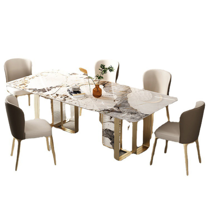 Luxury Sintered Stone Top Dining Set Rectangle 1/3/5/6 Pieces Dining Room Table Set 6 Pieces: Table, 5 Chairs Clearhalo 'Dining Room Sets' 'Dining Tables & Seating' 'dining_room_set' 'furn' 'furn_dining_room_set' 'Furniture' 'furniture_dining_room_set' 'Kitchen & Dining Furniture' 5081262