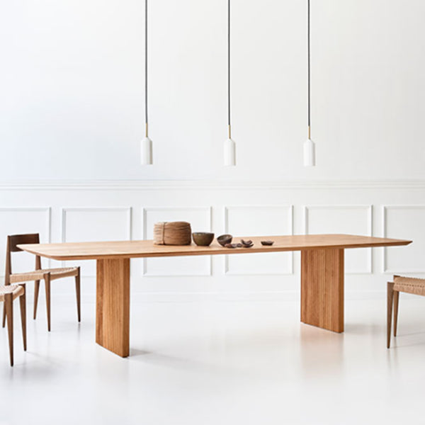 Rectangle Dining Table Modern Oak Solid Wood Double Pedestal Dining Table Natural 86.6"L x 35.4"W x 29.5"H Without Chairs Clearhalo 'Dining Tables & Seating' 'Dining Tables' 'dining_table' 'furn' 'furn_dining_table' 'Furniture' 'furniture_dining_table' 'Kitchen & Dining Furniture' 5081596