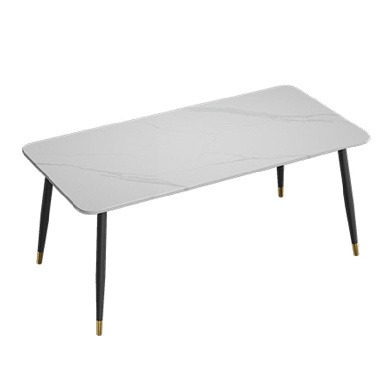 Modern 4 Legs Dining Table Stone and Steel Rectangle Counter Dining Table White Without Chairs Clearhalo 'Dining Tables & Seating' 'Dining Tables' 'dining_table' 'furn' 'furn_dining_table' 'Furniture' 'furniture_dining_table' 'Kitchen & Dining Furniture' 5081622