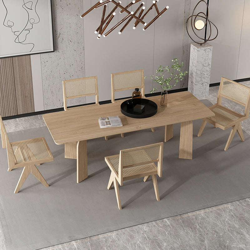 4 Natural Finish Legs Dining Table Modern Solid Wood Rectangle Dining Table 86.6"L x 35.4"W x 29.5"H Without Chairs Clearhalo 'Dining Tables & Seating' 'Dining Tables' 'dining_table' 'furn' 'furn_dining_table' 'Furniture' 'furniture_dining_table' 'Kitchen & Dining Furniture' 5081680