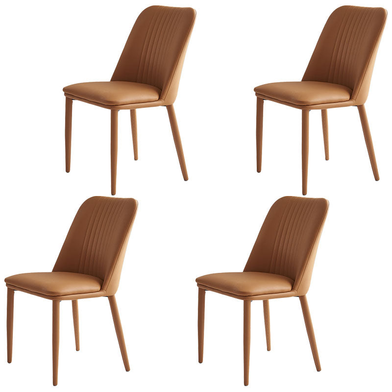 Faux Leather Contemporary Dining Chair Matte Finish Solid Back Side Chair Orange 4 Piece Set Clearhalo 'Dining Chairs' 'Dining Tables & Seating' 'dining_chair' 'furn' 'furn_dining_chair' 'Furniture' 'furniture_dining_chair' 'Kitchen & Dining Furniture' 5081992