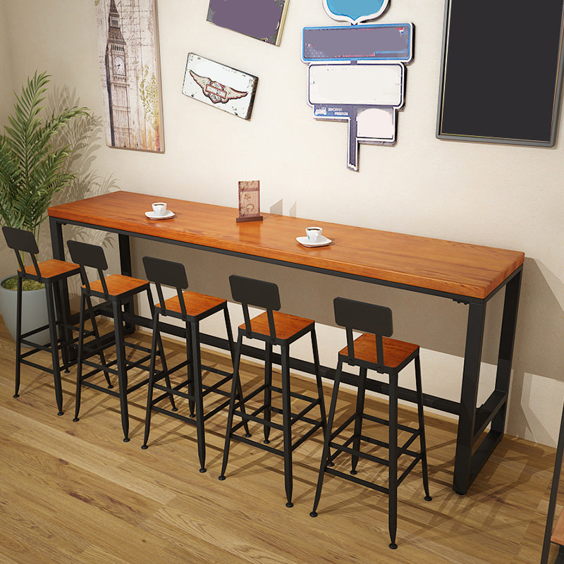 Pine Wood Bar Dining Table Industrial Rectangle Bar Table with Trestle Pedestal for Cafe 86.6"L x 15.7"W x 41.3"H Without Chairs Clearhalo 'Bar Furniture' 'Bar Tables' 'bar_tables' 'furn' 'furn_bar_tables' 'Furniture' 'furniture_bar_tables' 'Kitchen & Dining Furniture' 5085109