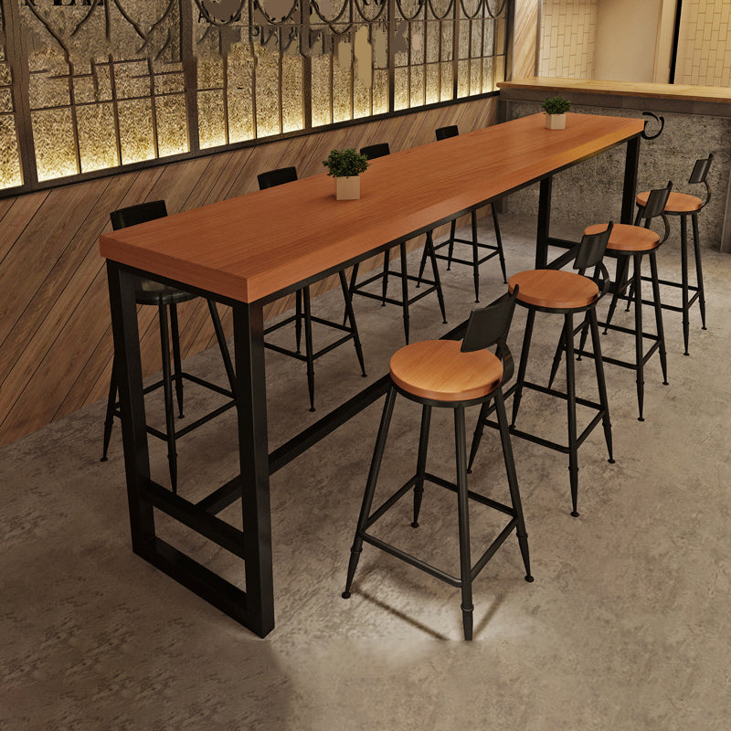 Pine Wood Bar Dining Table Industrial Rectangle Bar Table with Trestle for Cafe 86.6"L x 23.6"W x 41.3"H Without Chairs Clearhalo 'Bar Furniture' 'Bar Tables' 'bar_tables' 'furn' 'furn_bar_tables' 'Furniture' 'furniture_bar_tables' 'Kitchen & Dining Furniture' 5085132