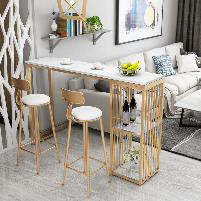 Contemporary Living Room Counter Height Table Storage Marble Bar Height Cocktail Table 78.7"L x 15.7"W x 41.3"H White Without Chairs Clearhalo 'Bar Furniture' 'Bar Tables' 'bar_tables' 'furn' 'furn_bar_tables' 'Furniture' 'furniture_bar_tables' 'Kitchen & Dining Furniture' 5085251