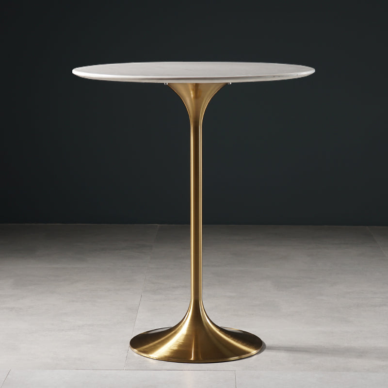 Pedestal Bar Wine Table Industrial Metal Round Pub Height Dining Table for Coffee Shop 31.5"L x 31.5"W x 41.3"H White-Gold Without Chairs Clearhalo 'Bar Furniture' 'Bar Tables' 'bar_tables' 'furn' 'furn_bar_tables' 'Furniture' 'furniture_bar_tables' 'Kitchen & Dining Furniture' 5085305