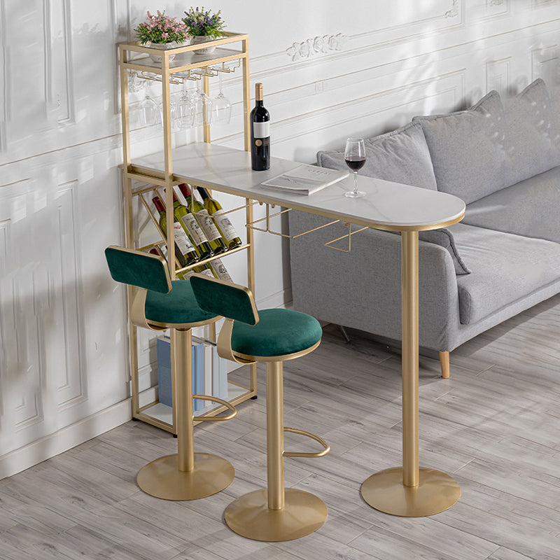 Wine Rack Modern Bistro Bar Desk Stone Bar Height Indoor Cocktail Table 70.9"L x 15.7"W x 41.3"H Gold Without Chairs Clearhalo 'Bar Furniture' 'Bar Tables' 'bar_tables' 'furn' 'furn_bar_tables' 'Furniture' 'furniture_bar_tables' 'Kitchen & Dining Furniture' 5085323