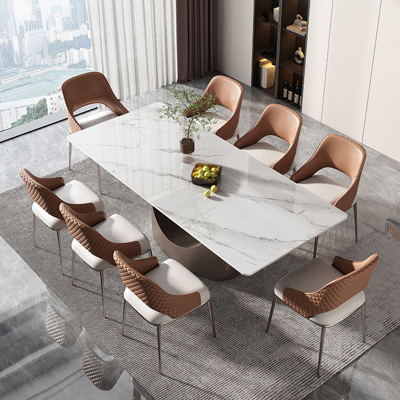 Luxury Sintered Stone Dining Set Rectangle 1/4/5/7/9 Pieces Dining Room Table Set 9 Pieces: Table, 8 Chairs Clearhalo 'Dining Room Sets' 'Dining Tables & Seating' 'dining_room_set' 'furn' 'furn_dining_room_set' 'Furniture' 'furniture_dining_room_set' 'Kitchen & Dining Furniture' 5085727