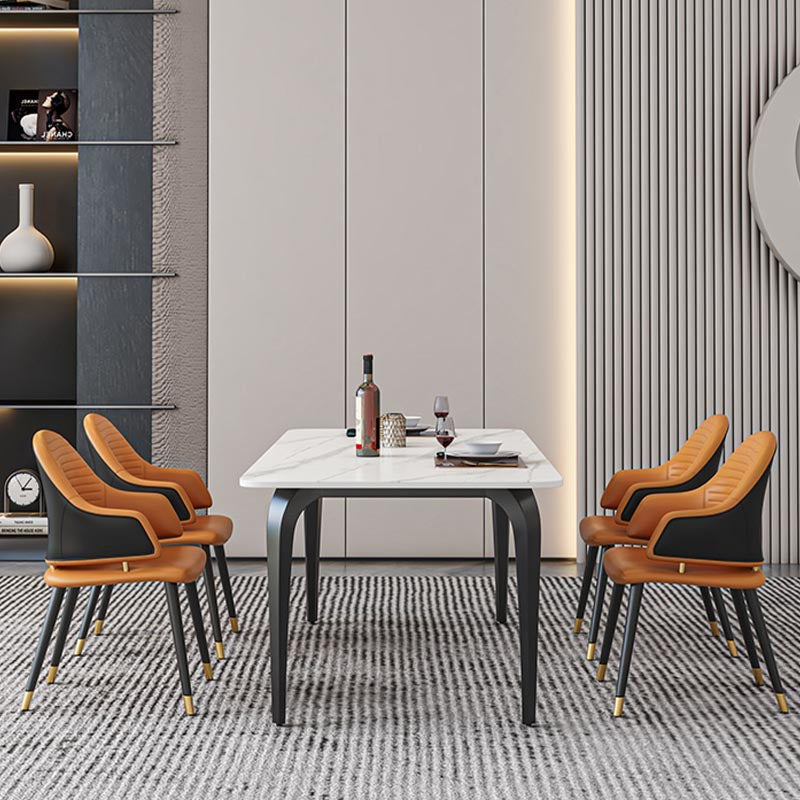 Black Iron 4 Legs Dining Site Table Industrial Stone Top Rectangle Dining Table White 70.9"L x 35.4"W x 29.5"H Without Chairs Clearhalo 'Dining Tables & Seating' 'Dining Tables' 'dining_table' 'furn' 'furn_dining_table' 'Furniture' 'furniture_dining_table' 'Kitchen & Dining Furniture' 5085901