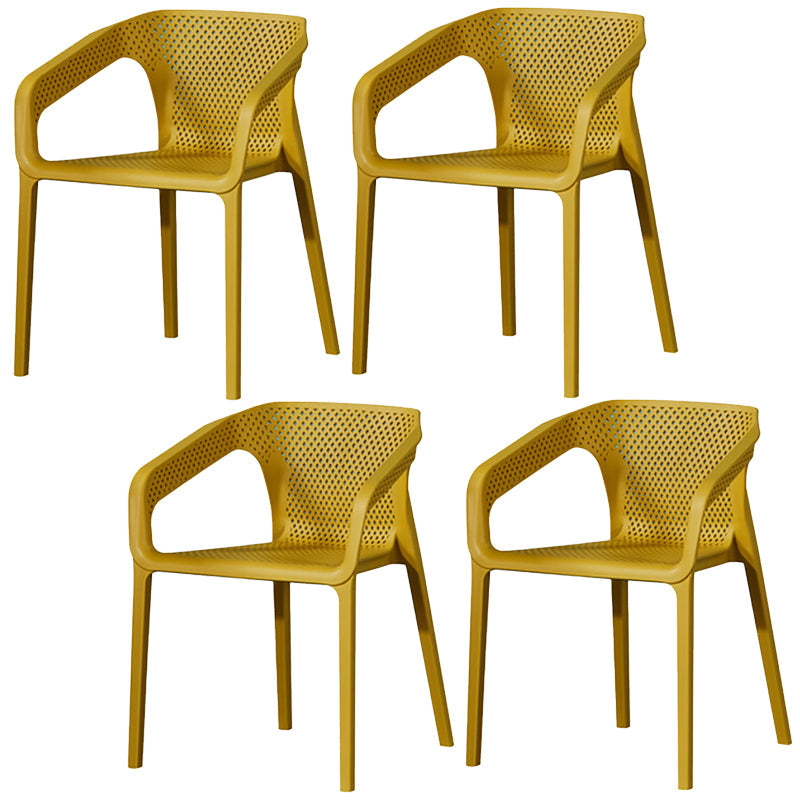 Plastic Slat Back Arm Chair Glam Style Stackable Dining Chair for Indoor Yellow 4 Piece Set Clearhalo 'Dining Chairs' 'Dining Tables & Seating' 'dining_chair' 'furn' 'furn_dining_chair' 'Furniture' 'furniture_dining_chair' 'Kitchen & Dining Furniture' 5086518