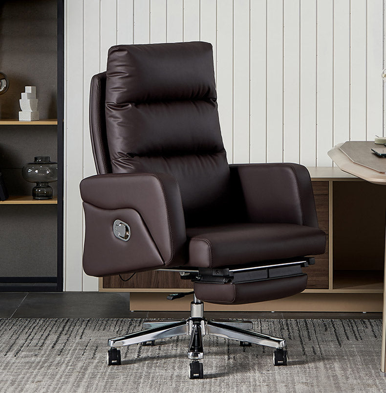High Back Executive Ergonomic Chair Footrest Fixed Arms Managers Chair Brown Clearhalo 'furn' 'furn_office_chair' 'Furniture' 'furniture_office_chair' 'Office Chairs' 'Office Furniture' 'office_chair' 5087678