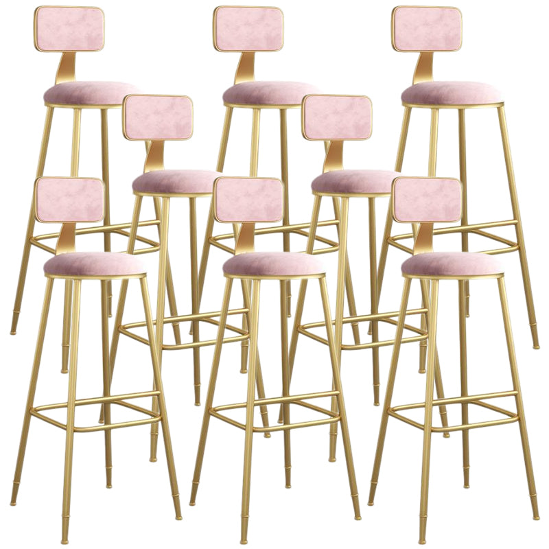 Nordic Armless Backrest Counter Stool Iron Dining Room Bar Stool with Velvet Cushion