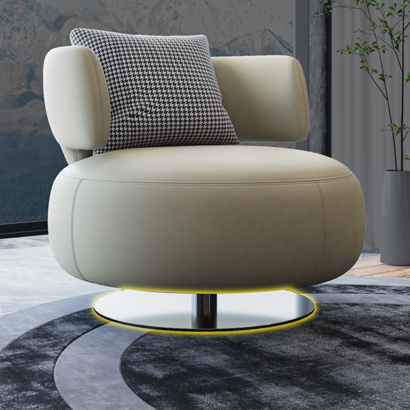 Contemporary Swivel Accent Chair Armless Lounge Chair with Cushion 33"L x 26"W x 28.5"H Light Gray Genuine Leather Clearhalo 'Accent Chairs' 'accent_chairs' 'Chairs & Seating' 'furn' 'furn_accent_chairs' 'Furniture' 'Living Room Furniture' 5098765