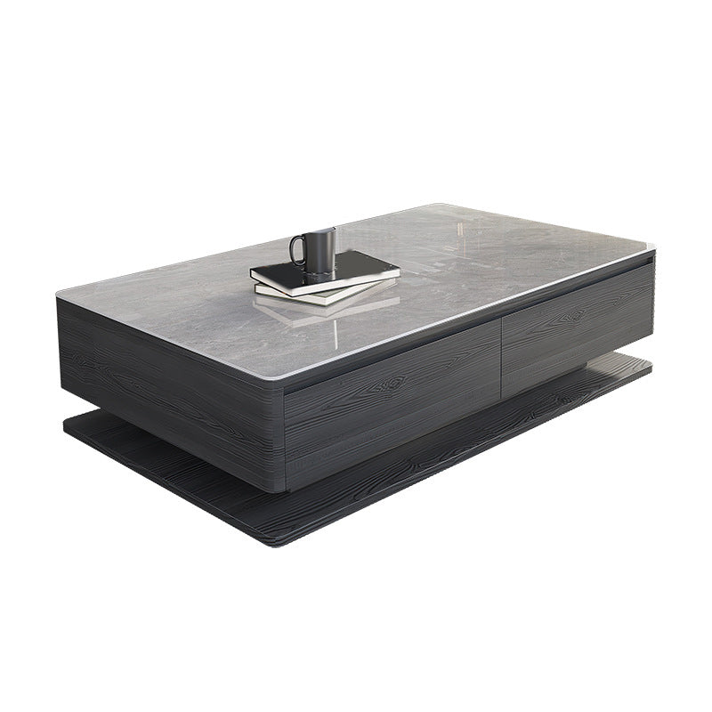 Modern Style Grey/white Slate Top Rectangular Coffee Table with Solid Wood Base 59"L x 33"W x 16"H Dark Grey Clearhalo 'Coffee & Accent Tables' 'Coffee Tables' 'coffee_tables' 'furn' 'furn_coffee_tables' 'Furniture' 'Living Room Furniture' 5099042