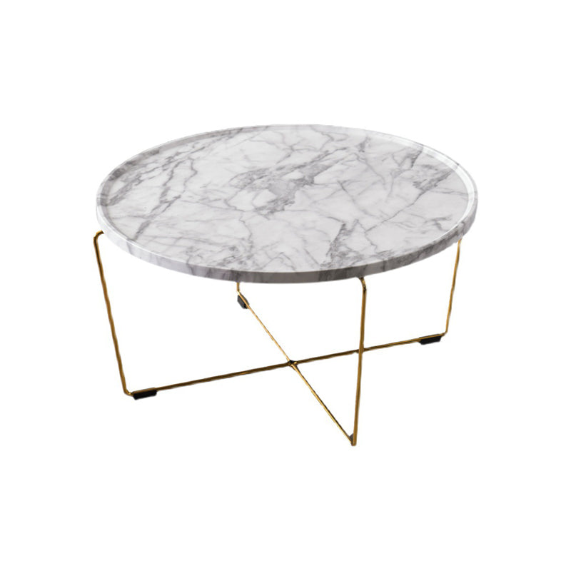 Cross Leg Base Design White/grey Faux Wood Top Metal Iron Round Coffee Table 31.5"L x 31.5"W x 17.7"H Gold Grey White Clearhalo 'Coffee & Accent Tables' 'Coffee Tables' 'coffee_tables' 'furn' 'furn_coffee_tables' 'Furniture' 'Living Room Furniture' 5099174