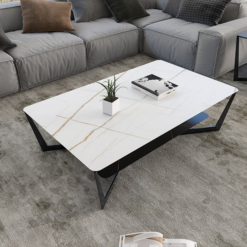 Modern Style Black Gold/white/grey/white Gold Rock Board Table with Iron Base Coffee Table 55"L x 31.5"W x 16"H White Gold Clearhalo 'Coffee & Accent Tables' 'Coffee Tables' 'coffee_tables' 'furn' 'furn_coffee_tables' 'Furniture' 'Living Room Furniture' 5099461