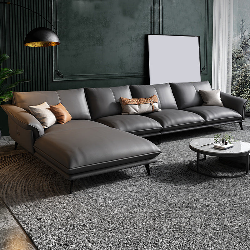 Leather Sponge Padded Seat with Pillow Back Sectional White/orange/green/grey Sofa