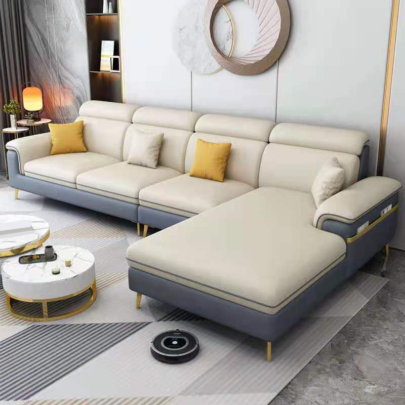 Latex Upholstery Sectional Filled Built-in Armrest with Pillow Back Sofa Yellow Blue Right Clearhalo 'furn' 'furn_sectionals' 'Furniture' 'Living Room Furniture' 'Sectionals' 5101844