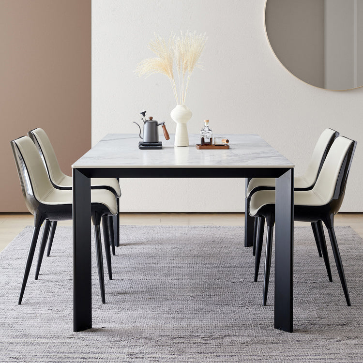Rectangle Stone Dining Table Contemporary Metal 4 Legs Dining Table White 70.9"L x 35.4"W x 29.5"H Without Chairs Clearhalo 'Dining Tables & Seating' 'Dining Tables' 'dining_table' 'furn' 'furn_dining_table' 'Furniture' 'Kitchen & Dining Furniture' 5103009