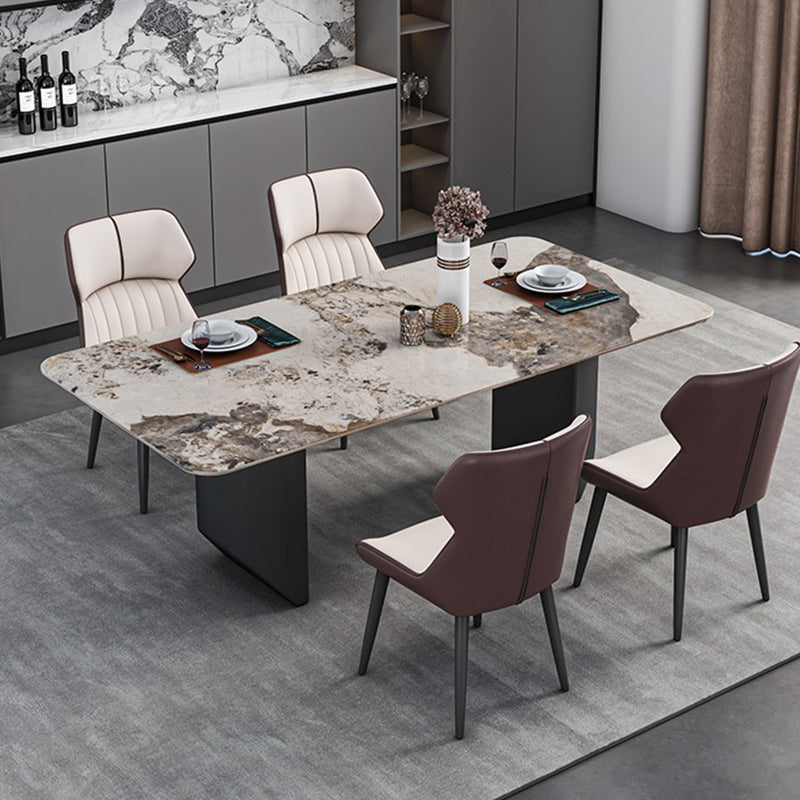 Rectangle Black Base Dining Site Table Modern Stone Double Pedestal Table Pandora Gold 70.9"L x 31.5"W x 29.5"H Without Chairs Clearhalo 'Dining Tables & Seating' 'Dining Tables' 'dining_table' 'furn' 'furn_dining_table' 'Furniture' 'Kitchen & Dining Furniture' 5103164