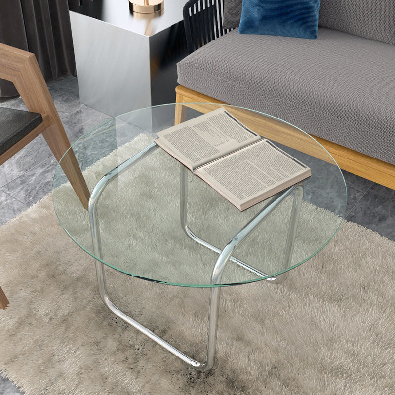 Tempered Glass Top Coffee Table Chrome Finish Sled Base Cocktail Table