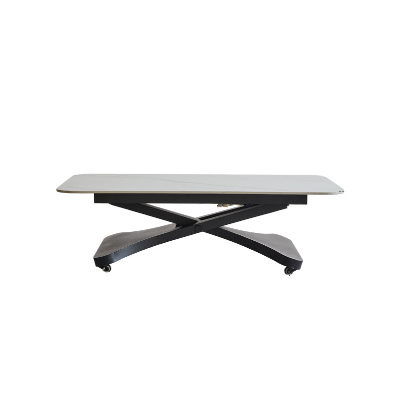 17.7"H Modern Adjustable Metal Cross Base Slate Square Coffee Table on Wheels 59"L x 27.5"W x 16"H White Clearhalo 'Coffee & Accent Tables' 'Coffee Tables' 'coffee_tables' 'furn' 'furn_coffee_tables' 'Furniture' 'Living Room Furniture' 5108462
