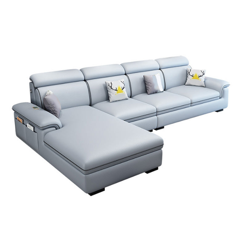 4-seat Faux Leather Pillow Top Arm Sofa & Chaise Mid Century Modern Sofa Blue Left Clearhalo 'furn' 'furn_sectionals' 'Furniture' 'Living Room Furniture' 'Sectionals' 5112439