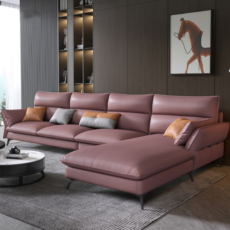 Vintage Sewn Pillow Back Sofa & Chaise 4-seat Faux Leather Sofa Pink Right Clearhalo 'furn' 'furn_sectionals' 'Furniture' 'Living Room Furniture' 'Sectionals' 5112476