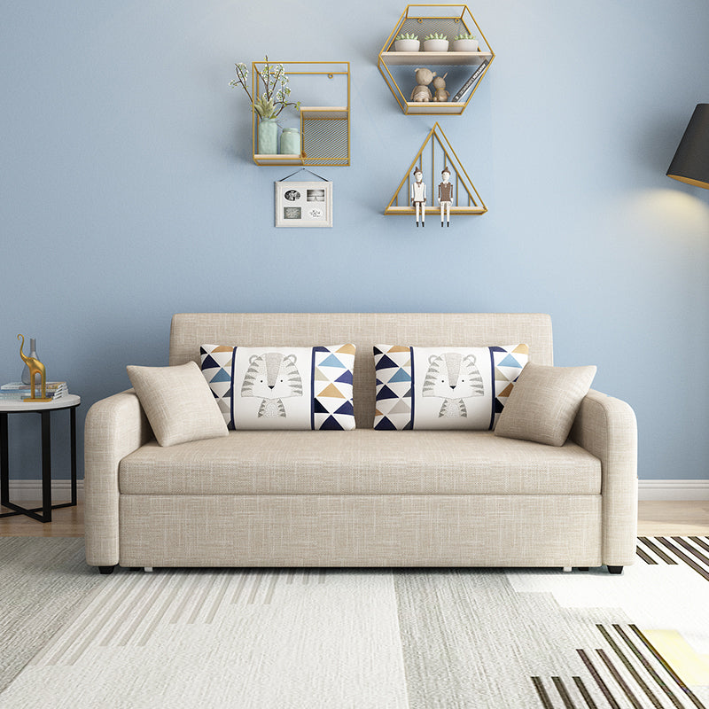 Contemporary Cotton Blend Square Arm Sofa Bed with Pillows in Brown