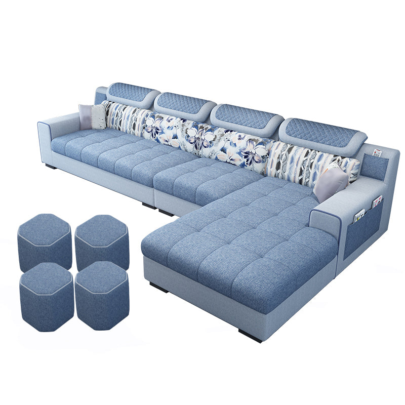 Recessed Arm L-Shape Modular Furniture Sectionals for Four People