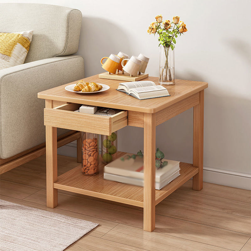 Square Wooden 4 Legs Side Table 1-Drawer End Table with Shelf 23.6"L x 23.6"W x 23.6"H Natural Clearhalo 'Coffee & Accent Tables' 'End & Side Tables' 'end_side_tables' 'furn' 'furn_end_side_tables' 'Furniture' 'Living Room Furniture' 5113148
