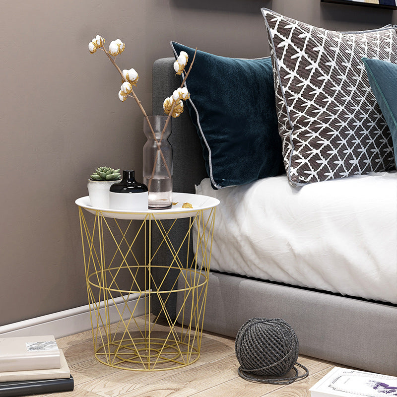 Modern Style Cocktail Table Metal White/black Tray Top Round Coffee Table 16"L x 16"W x 18"H Gold White Clearhalo 'Coffee & Accent Tables' 'End & Side Tables' 'end_side_tables' 'furn' 'furn_end_side_tables' 'Furniture' 'Living Room Furniture' 5113283