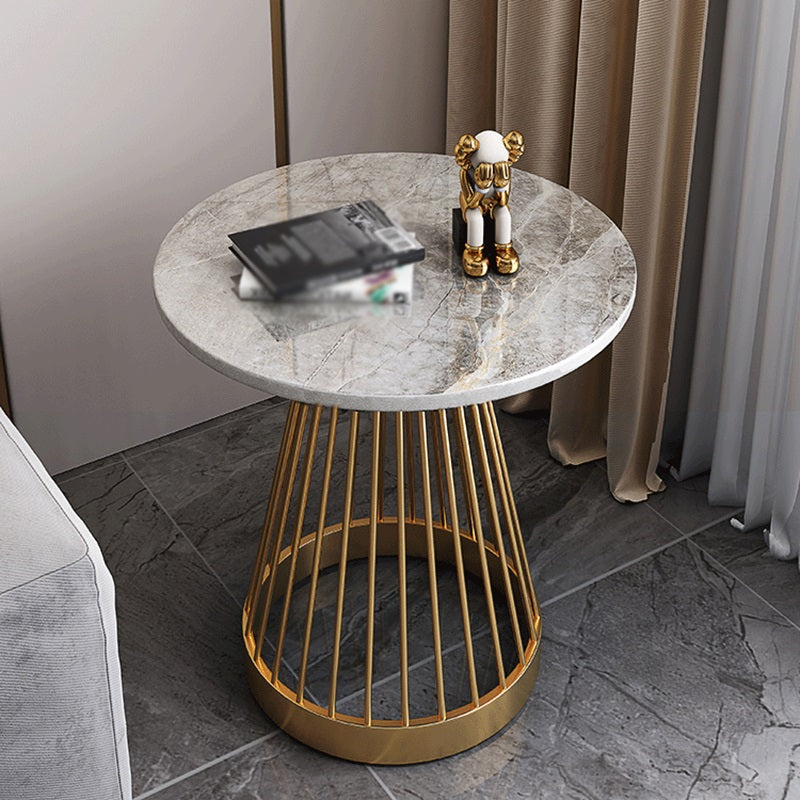 Modern Round Stone End Table Dia 17.7"/19.7" Frame Side Table 20"L x 20"W x 22"H Gold Gray Clearhalo 'Coffee & Accent Tables' 'End & Side Tables' 'end_side_tables' 'furn' 'furn_end_side_tables' 'Furniture' 'Living Room Furniture' 5113531
