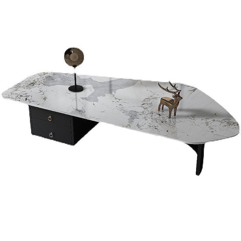 15.7 "H onregelmatige leisteen metalen frame salontafel met lade voor woonkamer