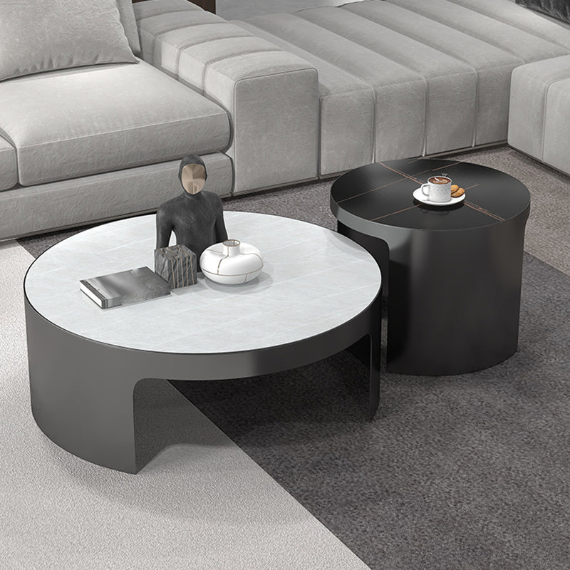 Sled 2 Nesting Coffee Table Contemporary Round Stone Cocktail Table 35"L x 35"W x 12"H + 24"L x 24"W x 15"H Gray Clearhalo 'Coffee & Accent Tables' 'Coffee Tables' 'coffee_tables' 'furn' 'furn_coffee_tables' 'Furniture' 'Living Room Furniture' 5113957