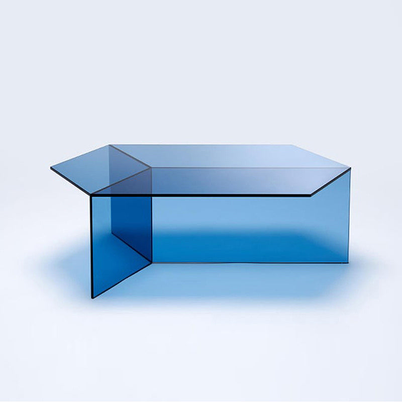 Geometric Clear Acrylic Coffee Table Modern Colored Cocktail Table 41.5"L x 24"W x 14"H Blue Clearhalo 'Coffee & Accent Tables' 'Coffee Tables' 'coffee_tables' 'furn' 'furn_coffee_tables' 'Furniture' 'Living Room Furniture' 5113979