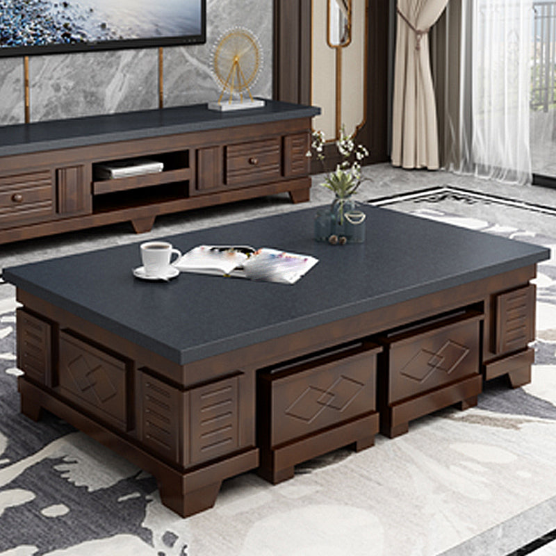 Modern Wood Coffee or End Table with Storage Cocktail Table Rectangular in Black 59"L x 35.5"W x 18"H Walnut Clearhalo 'Coffee & Accent Tables' 'Coffee Tables' 'coffee_tables' 'furn' 'furn_coffee_tables' 'Furniture' 'Living Room Furniture' 5114004