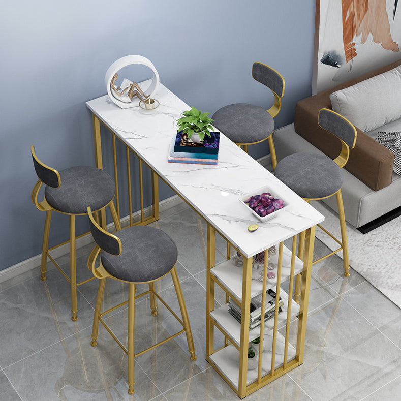Marble Color Top Bar Table 42-inch Height Glam Style Bistro Table 63"L x 15.7"W x 41.3"H White Without Chairs Clearhalo 'Bar Furniture' 'Bar Tables' 'bar_tables' 'furn' 'furn_bar_tables' 'Furniture' 'Kitchen & Dining Furniture' 5118113