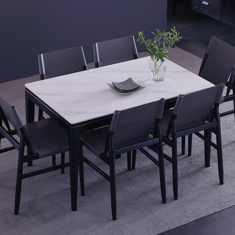 Rectángulo 4 patas Mesa de comedor de mediados de siglo Mesa blanca moderna de piedra sinterizada